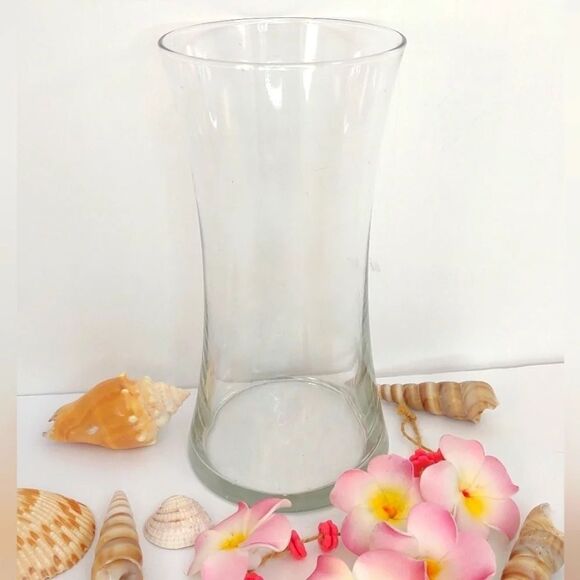 Vintage 70s Clear glass Vase Gathering 8 inches Vase Flowers Seashells - Picture 10 of 12